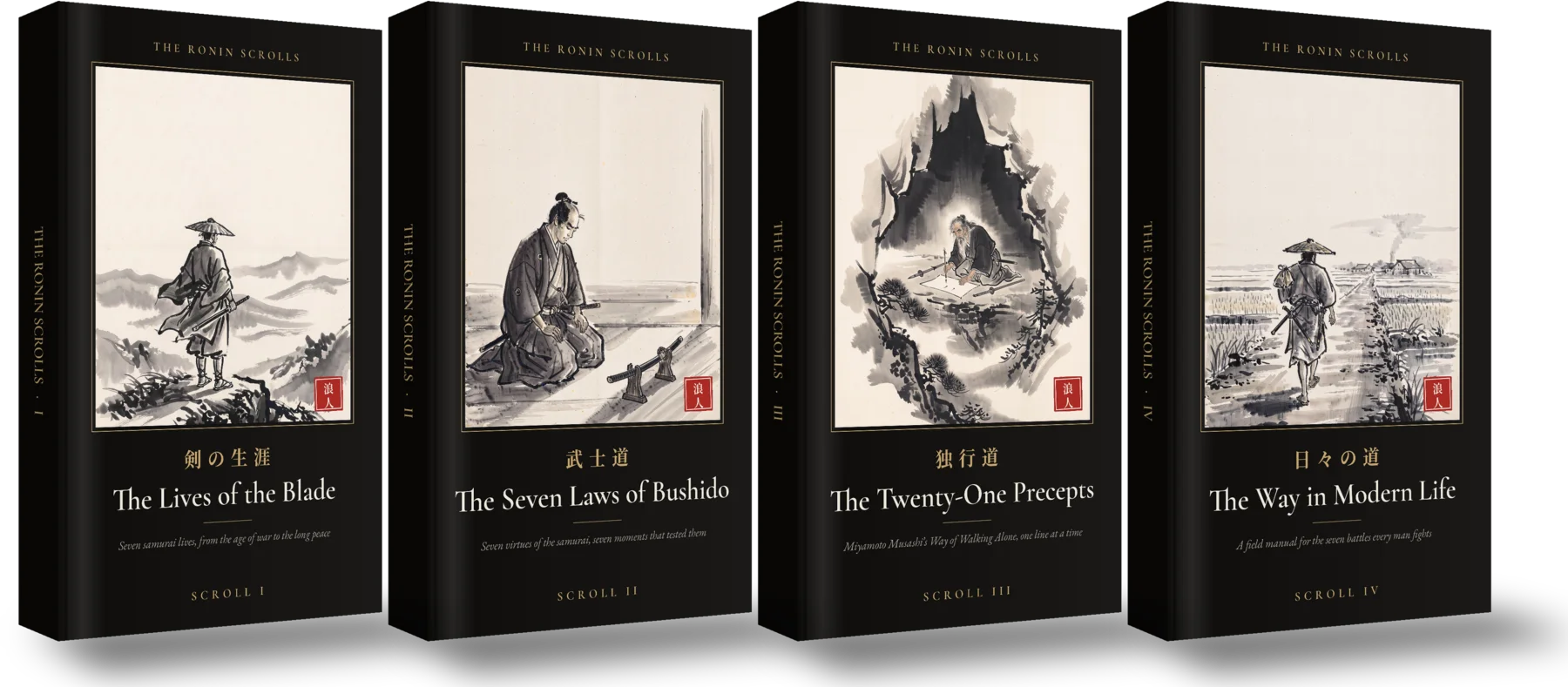 The four volumes of The Ronin Scrolls